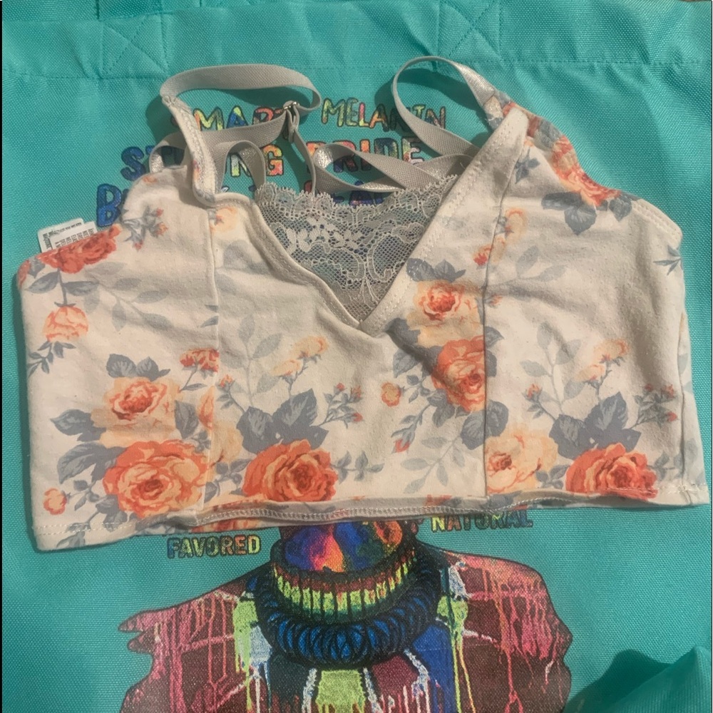 Forever 21 mini bra white with pink flowers.